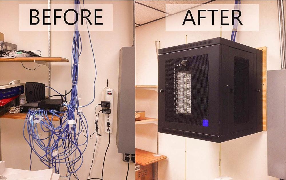 Before and after cable management transformation